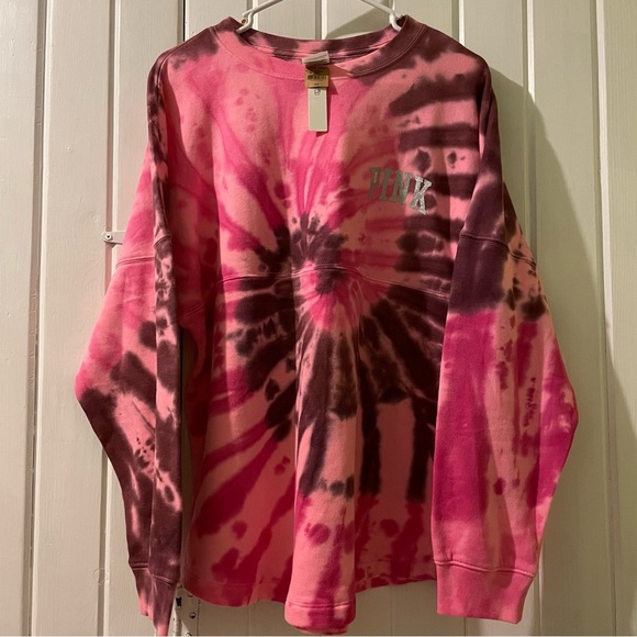 Vs pink glitter shine tie dye sweatshirt oversized small NWT - Picture 4 of 9